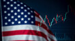 © Nedrofly - The American flag is prominent in the foreground while stock market trends are analyzed in the background. Red and green candlestick indicators depict active trading dynamics