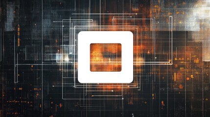 Leinwandbilder - Centered white computer icon on abstract digital background with numbers, codes, and space for text