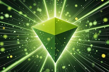 Wall Mural - Vibrant Chartreuse Tetrahedron Background with Intrusive Dots and Lines for Technology and Digital Science Visualization