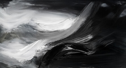 Wall Mural - monochromatic abstract art featuring dynamic brushstrokes in black and white, creating a sense of mo