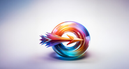 Wall Mural - a vibrant arrow impales a glossy, circular abstract form. the design features a spectrum of colors, 