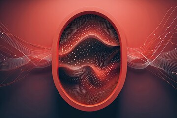 Wall Mural - Vibrant Coral Oval Background with Interconnected Dots and Lines for Digital Technology and Innovation
