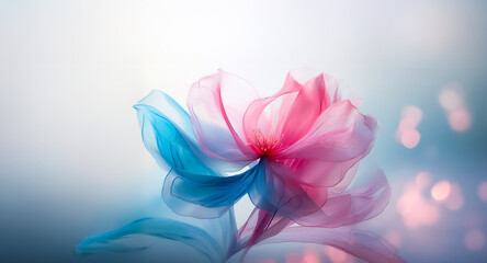 Wall Mural - soft pink and blue flower-like form gently blooms against a blurry backdrop. softness and gentle col