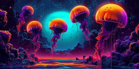 Wall Mural - Surrealistic abstract illustration in vibrant colors.