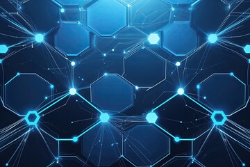 Wall Mural - Futuristic Blue Hexagonal Background Featuring Interconnected Lines for Technology Innovation and Design