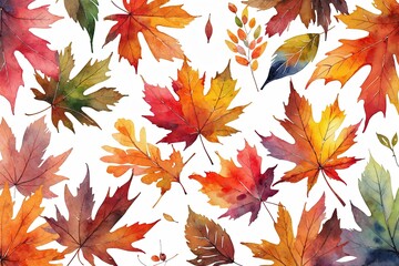 Wall Mural - Charming Autumn Leaves Watercolor Design with Striking Colors and Natural Beauty