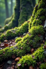 Wall Mural - Rough, earthy terrain with moss and lichen growth, natural, brown, texture