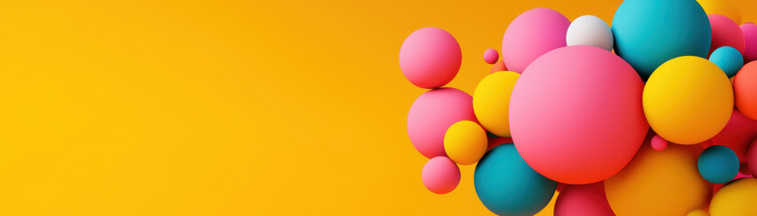 Wall Mural - Entrepreneur thinking outside the box. Colorful spheres in vibrant hues against bright yellow background