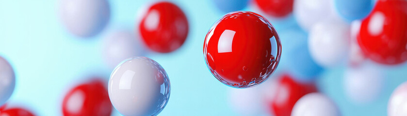 Wall Mural - Entrepreneur thinking outside the box. Floating spheres in red, white, and blue colors create vibrant scene