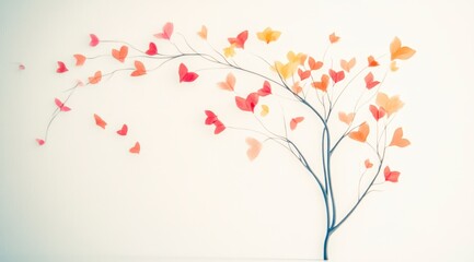 Delicate Watercolor Heart Shaped Leaves Tree Branch Art Print