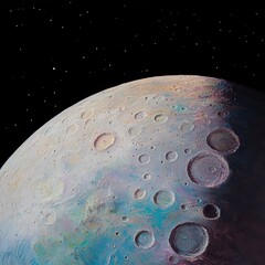 Wall Mural - hyper-detailed lunar landscape, up-close full and crescent moon, illuminated by colorful cosmic ligh