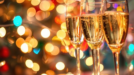 Poster - Celebrate in style with champagne glasses at a festive party with bright decorations and lively atmosphere for joyous gatherings