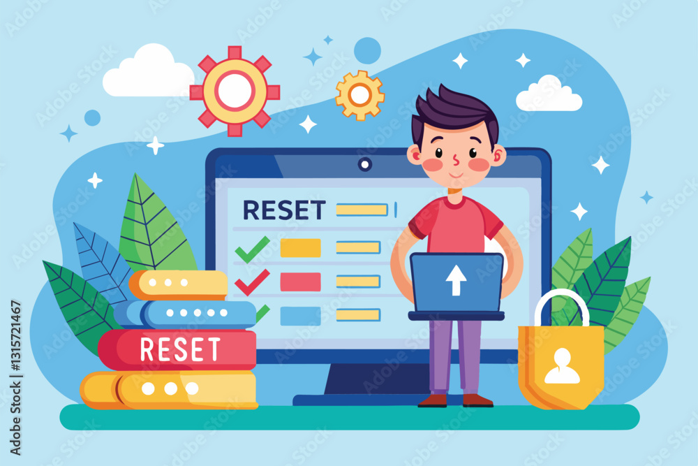 This cartoon depicts a user performing a password reset on a computer ...
