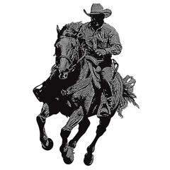 Wall Mural - wild west cowboy on a horse. western vintage halftone grunge vector design element