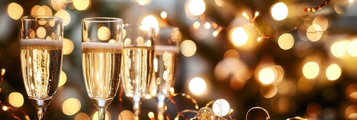 Aufkleber - Celebrate with glasses of champagne amidst bright lights and decorations at a lively party perfect for special events and gatherings