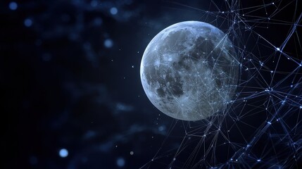 Wall Mural - a digital realm where the full moon serves as a control hub and the crescent moon functions as an in