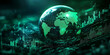 © Duka Mer - A glowing green globe is set against financial charts in the background, representing global stock markets, economic trends, and the interconnected nature of financial data and investment.