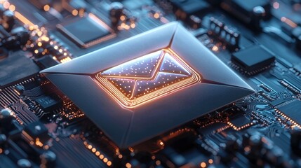 Poster - A computer chip with an image of an envelope on it