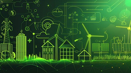 Poster - Concept of green hydrogen as an alternative fuel source powered by renewable energy from solar and wind resources