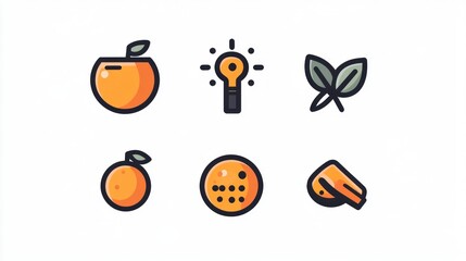 Fresh citrus fruit icons with ideas and leaves, for app or web interface