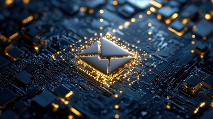 Aufkleber - A computer chip with a gold colored envelope on it