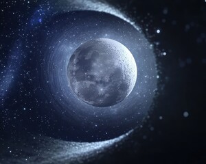 Wall Mural - a cosmic gateway opening between a radiant full moon and a holographic crescent moon, constellations