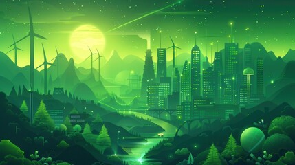 Poster - Green hydrogen revolution utilizing renewable energy sources from solar and wind in a sustainable future landscape