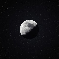Wall Mural - Minimalist space art, crisp full moon and crescent moon against a dark starry background, subtle glowing constellation elements.