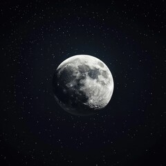 Wall Mural - Minimalist space art, crisp full moon and crescent moon against a dark starry background, subtle glowing constellation elements.
