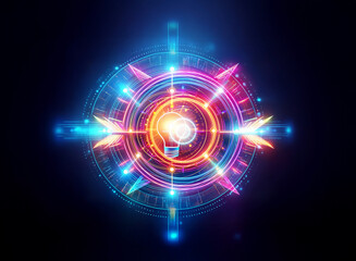 Wall Mural - vibrant double exposure art featuring glowing concentric circles and lines radiating outward, creati