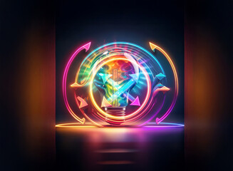 Wall Mural - a double exposure art piece featuring a lightbulb filled with abstract shapes, encircled by vibrant 