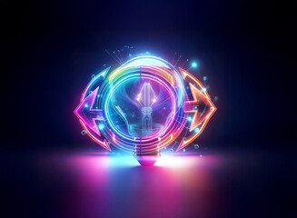 Wall Mural - vibrant, double exposure lightbulb art with neon outlines and glows. abstract digital design with co