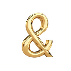 Wall Mural - Shiny Gold Ampersand Symbol on White  Isolated on transparent background