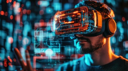Man Experiencing Immersive Virtual Reality Technology