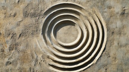 Fototapete - Smooth stone surrounded by concentric circles on sand illustrating concepts of stability and inner strength in a serene setting