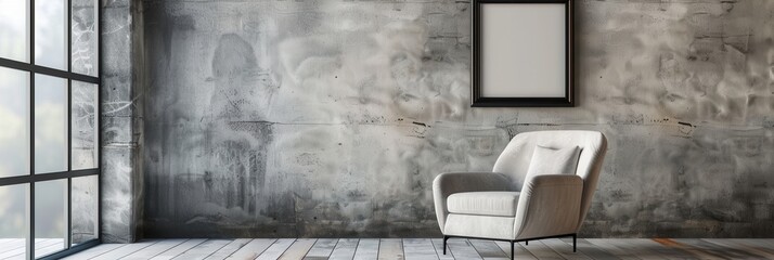 Poster - Sophisticated gallery wall featuring a blank portrait frame and artistic surroundings in a modern interior space