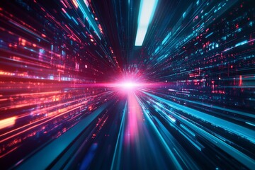 Fototapete - Futuristic speed motion with vibrant lines and bursts of light creating a sense of acceleration : Generative AI