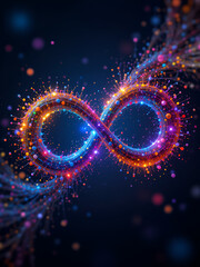 abstract digital background with colorful infinity symbol spiral dots and particles