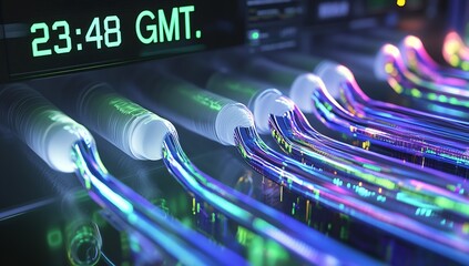 Poster - Glowing Fiber Optic Cables and Digital Display Showcase the Future of Data Transmission Technology : Generative AI