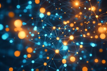 Leinwandbilder - Colorful glowing network of dots and lines representing digital technology and connectivity in blue and orange : Generative AI