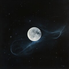 Wall Mural - cosmic dance, intertwined full and crescent moon, soft radiant light, scattered constellation format