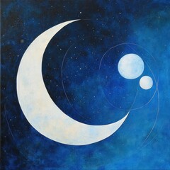Wall Mural - cosmic dance, intertwined full and crescent moon, soft radiant light, scattered constellation format