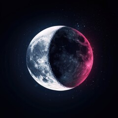 Wall Mural - Surreal lunar eclipse, glowing celestial transition between full and crescent moon, neon constellations illuminating the sky.