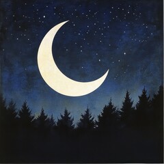Wall Mural - Enchanting lunar night, radiant full moon and crescent moon illuminating a forest, soft constellations twinkling above.