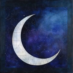 Wall Mural - Mystical night sky, full moon and crescent moon casting soft ambient light, deep blue and violet hues, intricate constellation patterns.