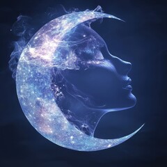 Wall Mural - 08030846 32 cosmic mythology, full and crescent moon positioned as ancient celestial deities, deep c