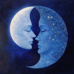 Wall Mural - 08030846 32 cosmic mythology, full and crescent moon positioned as ancient celestial deities, deep c