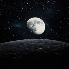 Wall Mural - 08030846 26 Surreal deep-space photography, highly detailed lunar surfaces, glowing full and crescent moon, intricate constellation patterns shining above.