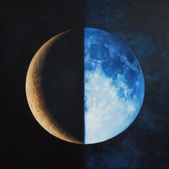 Wall Mural - 08030846 21 cosmic duality, full moon radiating warm hues while the crescent moon glows cool blue, d