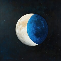 Wall Mural - 08030846 21 cosmic duality, full moon radiating warm hues while the crescent moon glows cool blue, d